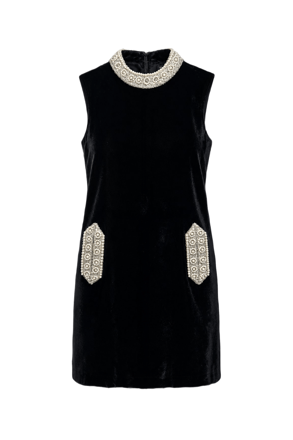 1960s Black Velvet Mini Dress - Front View
