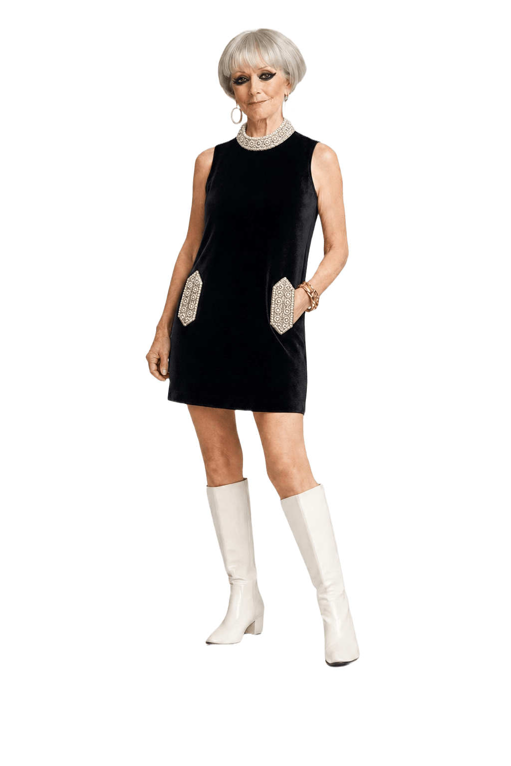 1960s Black Velvet Mini Dress - Model