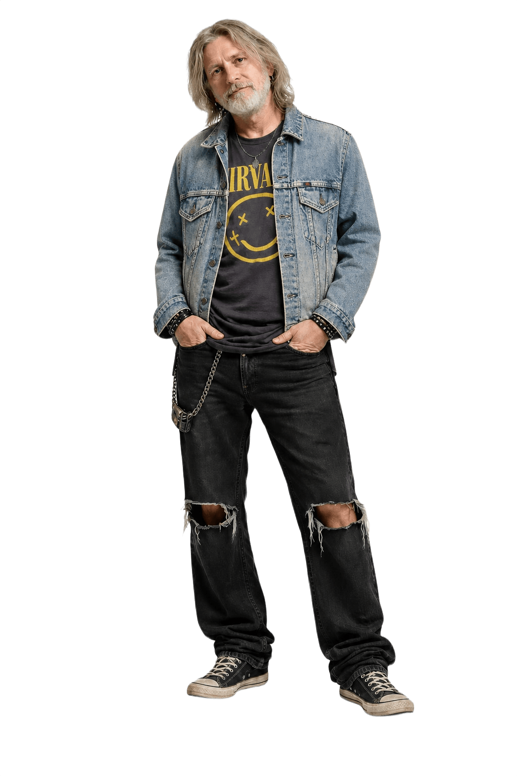 1990s Blue Denim Distressed Denim Jacket - Model