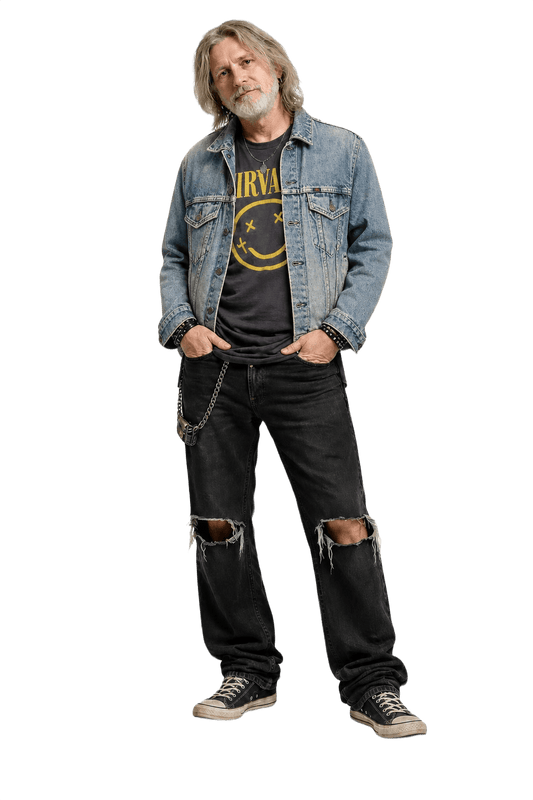 1990s Blue Denim Distressed Denim Jacket - Model