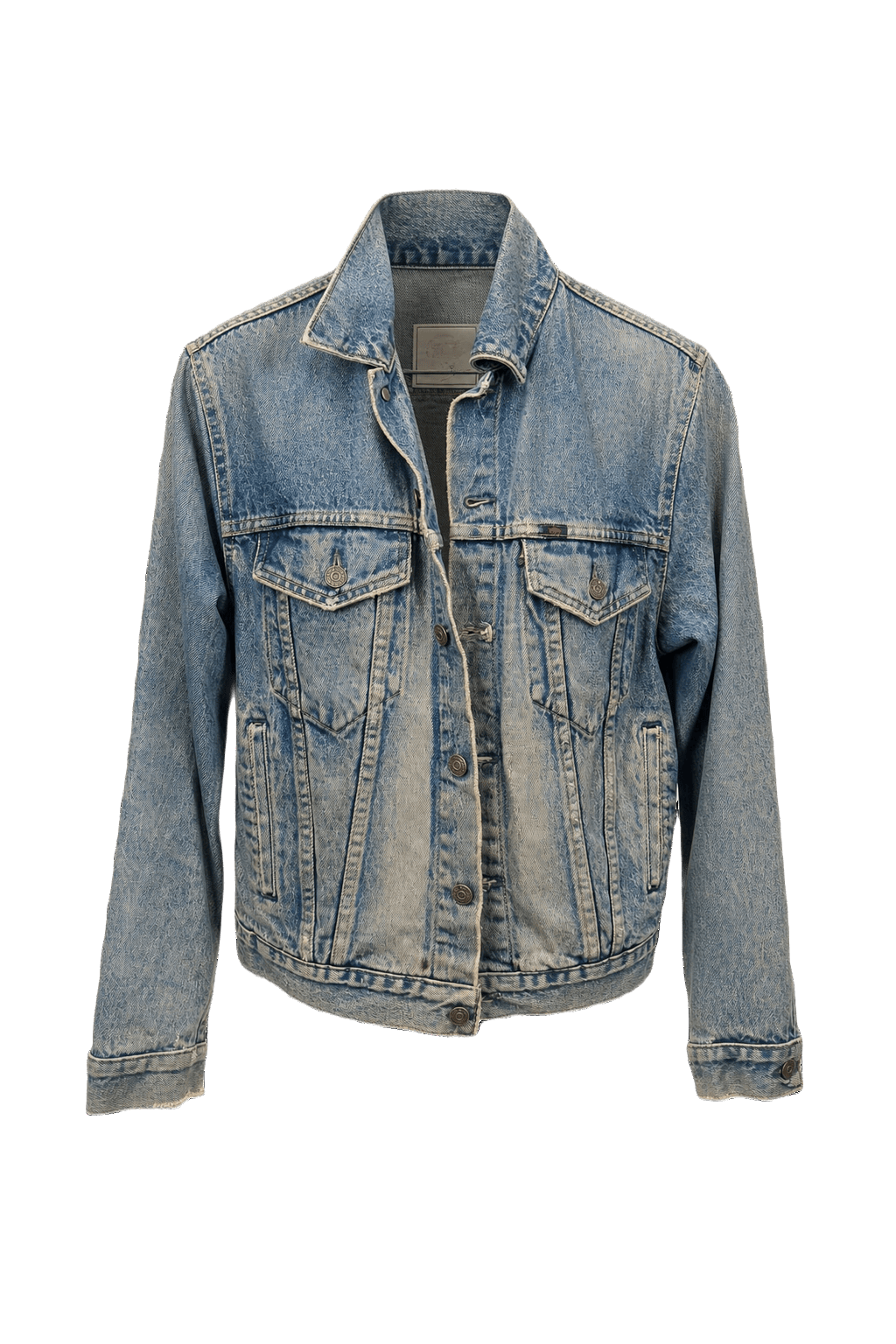 1990s Blue Denim Distressed Denim Jacket - Front View
