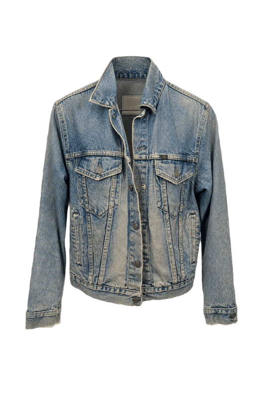 1990s Blue Denim Distressed Denim Jacket - Front View