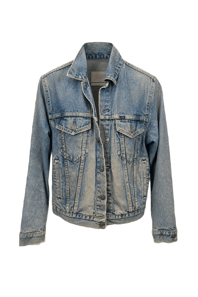 1990s Blue Denim Distressed Denim Jacket - Front View