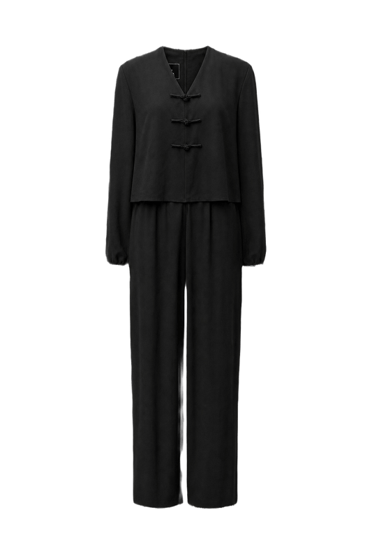 1970s Black Polyester Jumpsuit - Front View