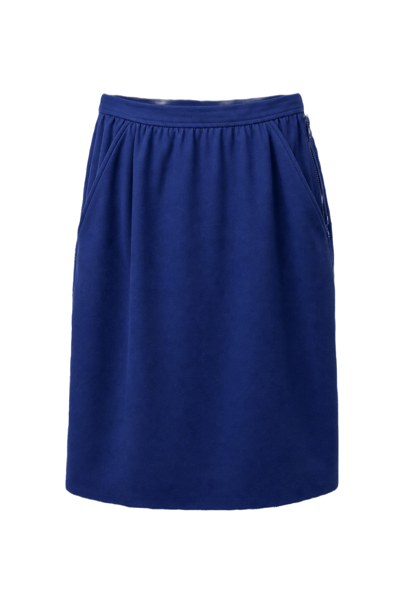 1970s Royal Blue Polyester Skirt - Front View