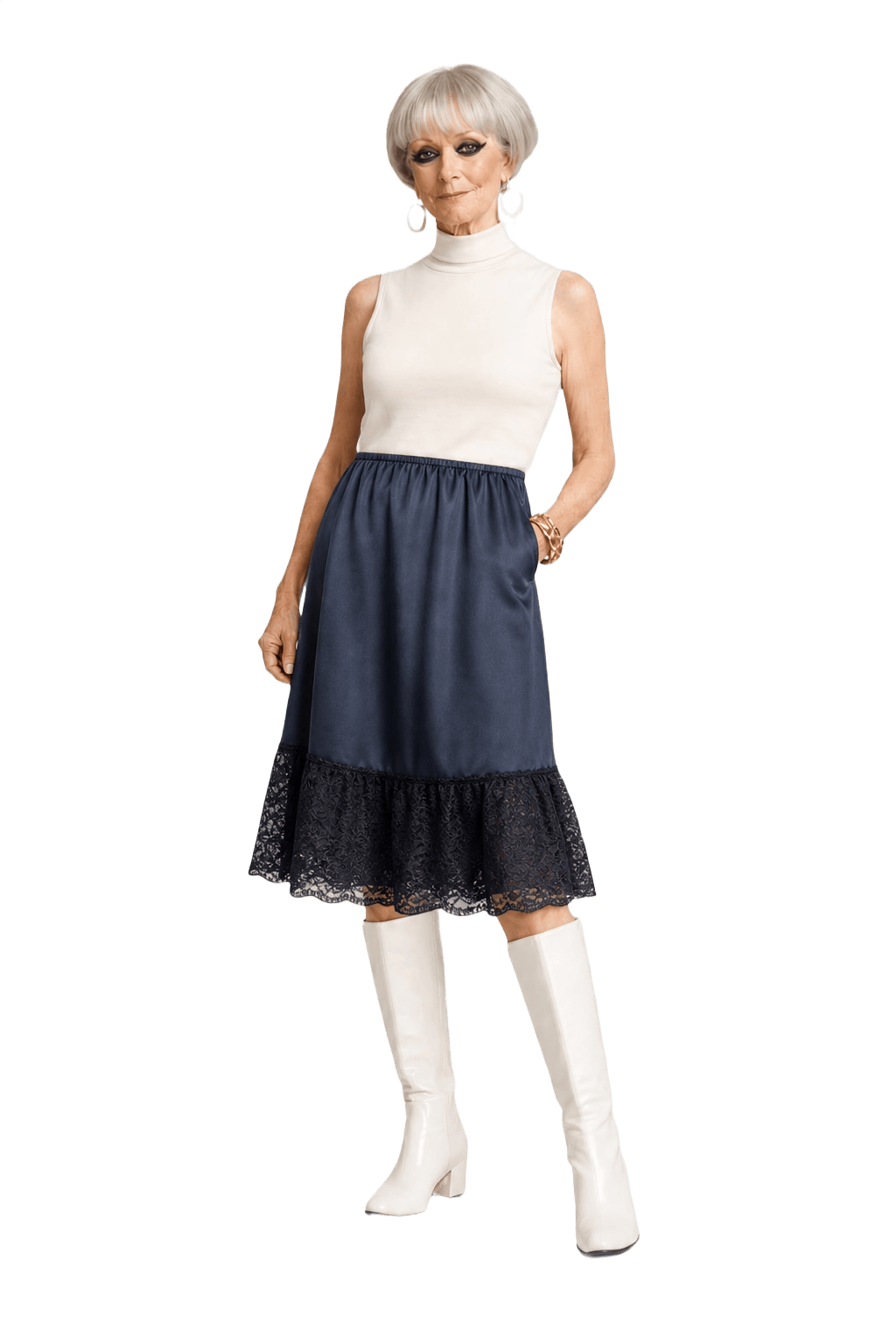 1960s Navy Blue Nylon Skirt - Model