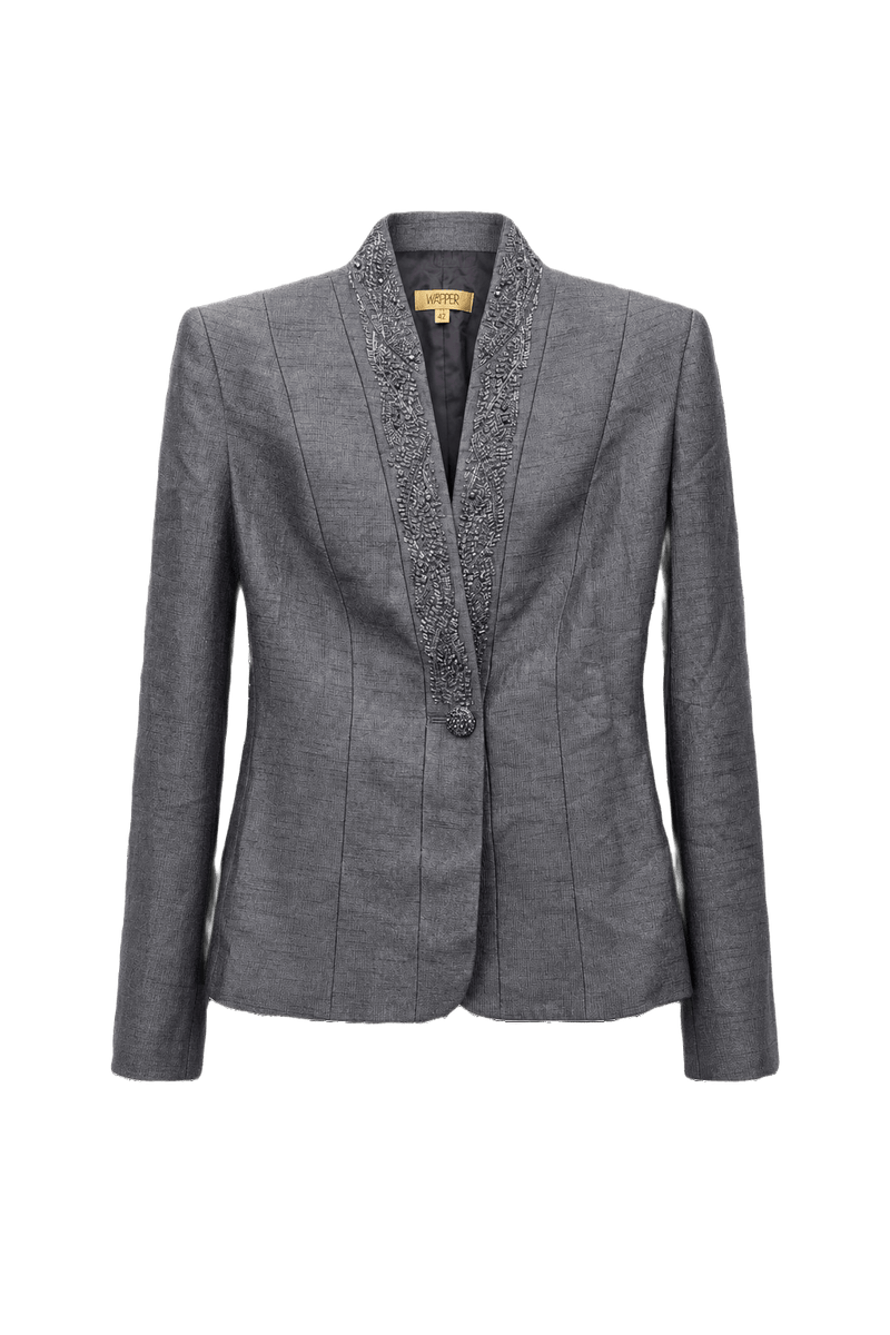 1980s Gray Polyester Blend Blazer - Front View