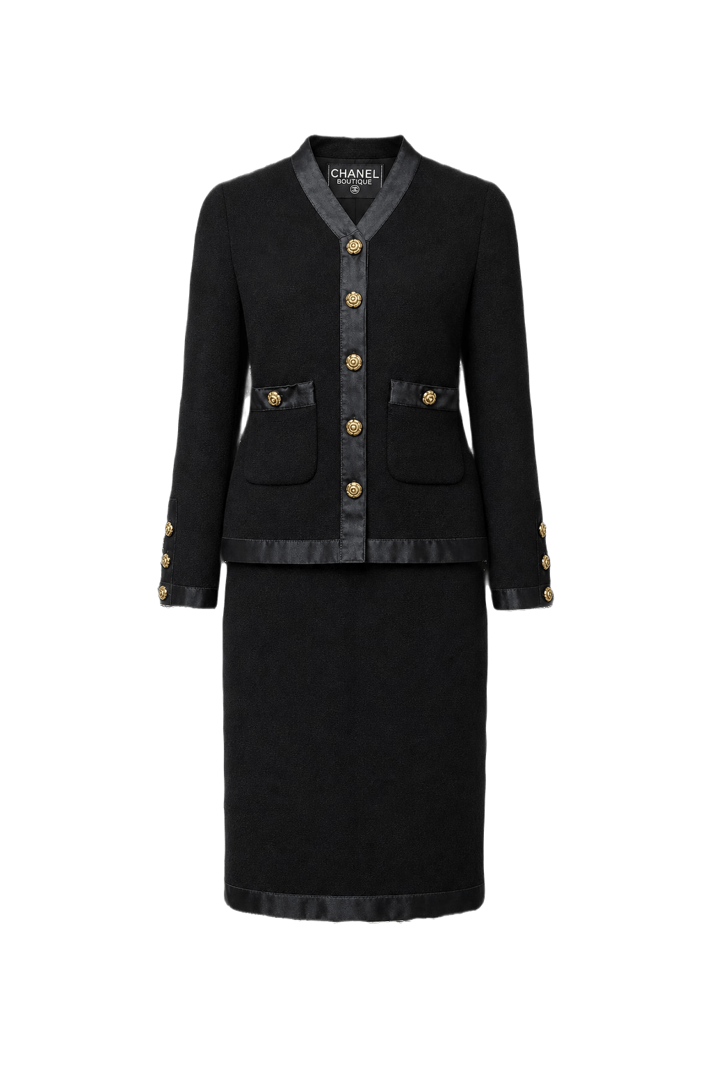 1980s Black Wool Skirt Suit - Front View
