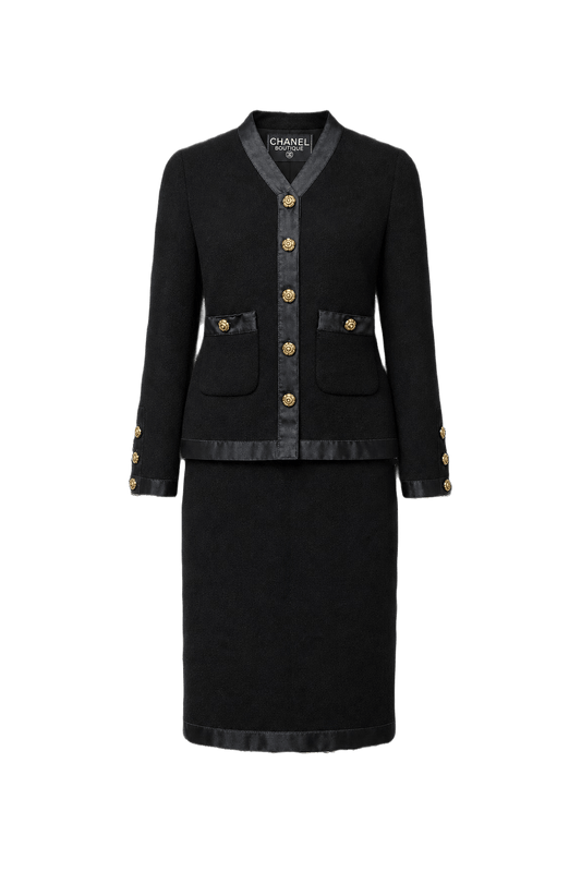 1980s Black Wool Skirt Suit - Front View