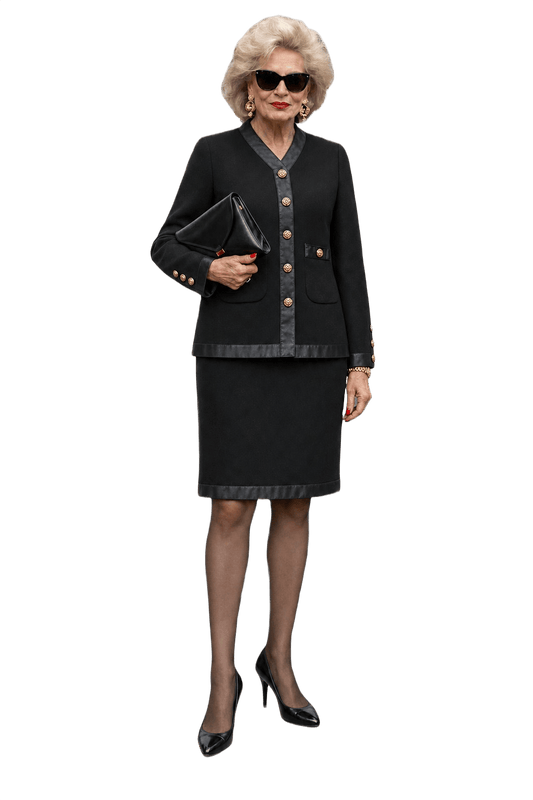 1980s Black Wool Skirt Suit - Model