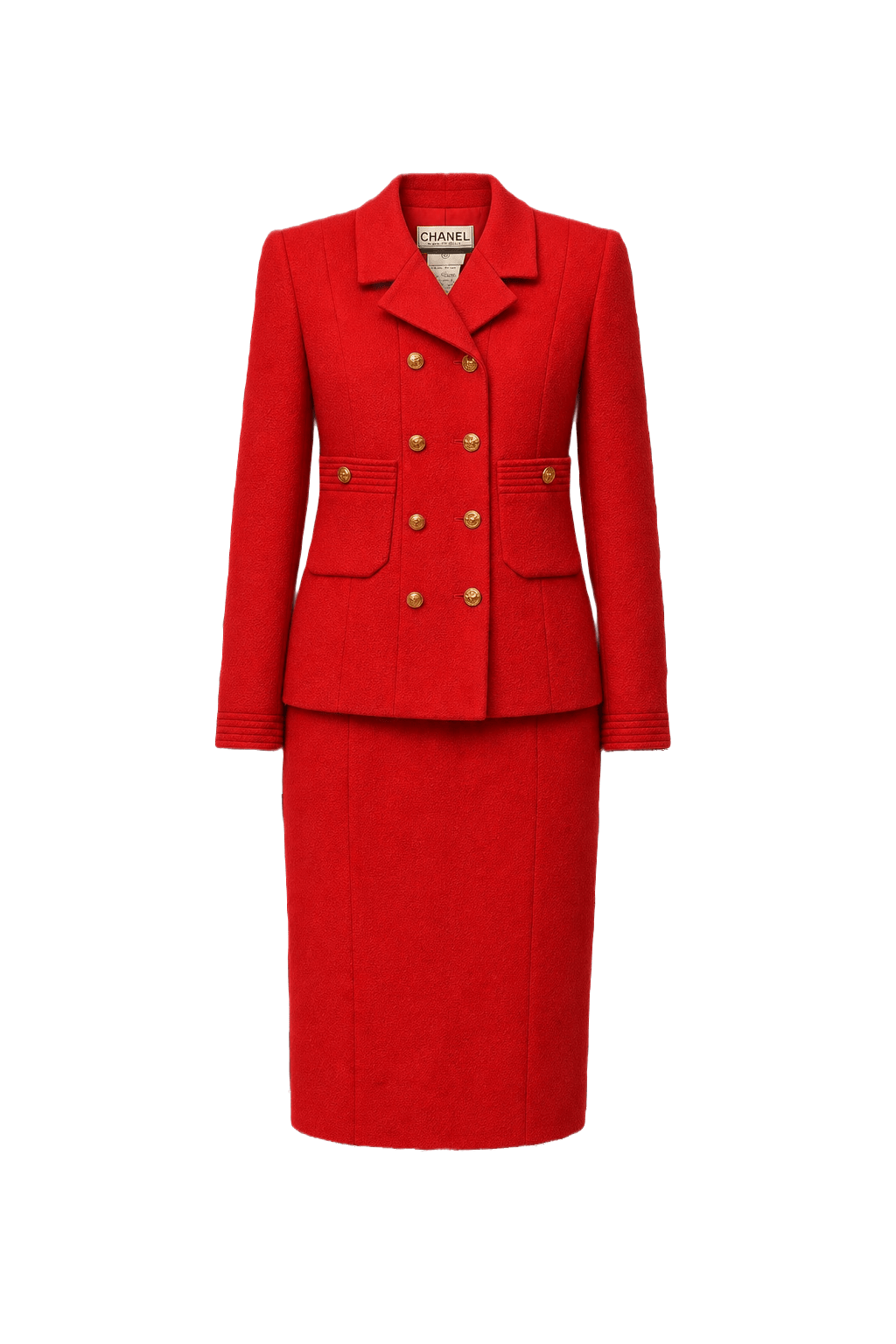 1980s Red Wool Skirt Suit - Front View