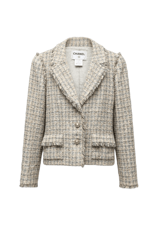 1980s Cream Tweed Blazer - Front View