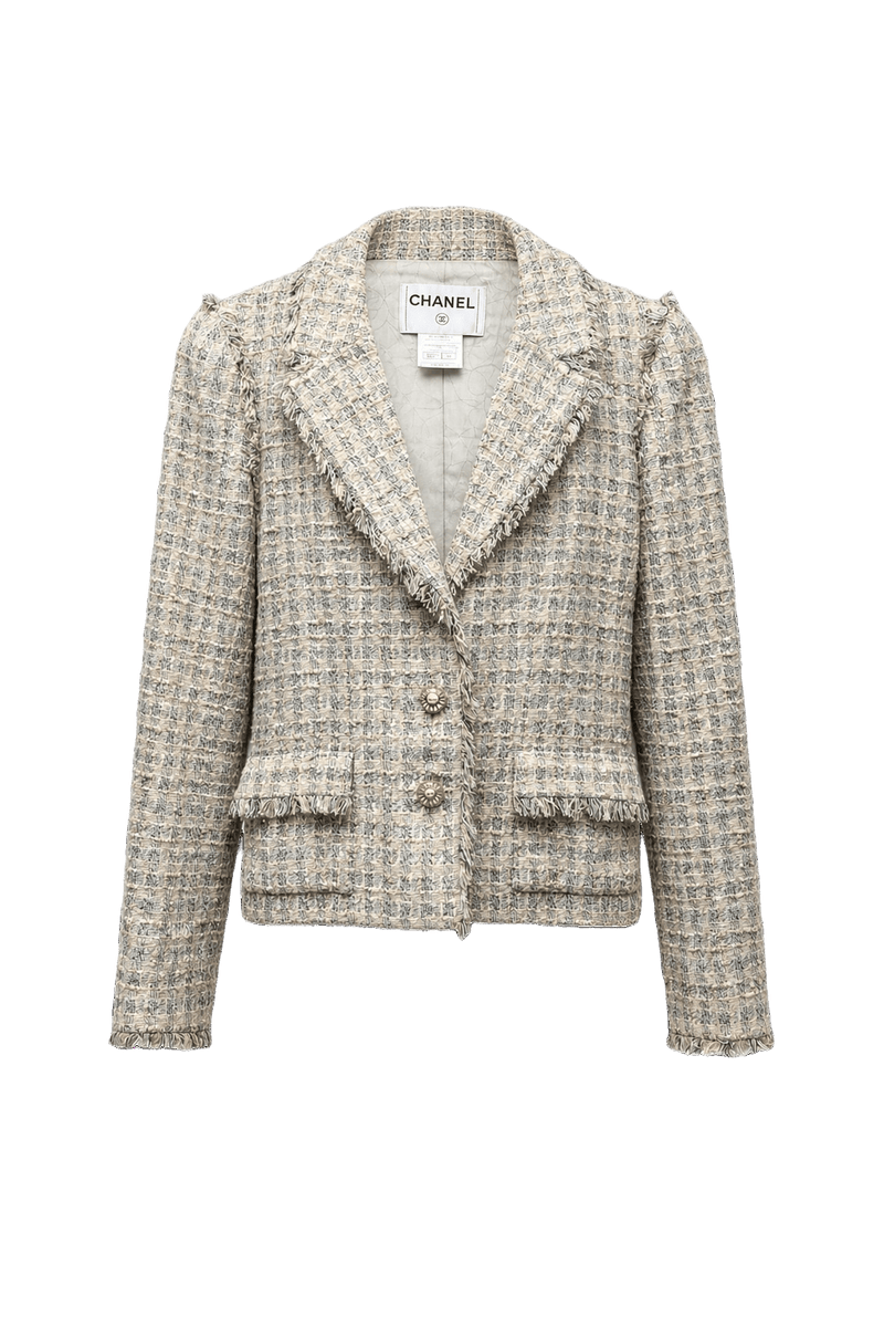 1980s Cream Tweed Blazer - Front View