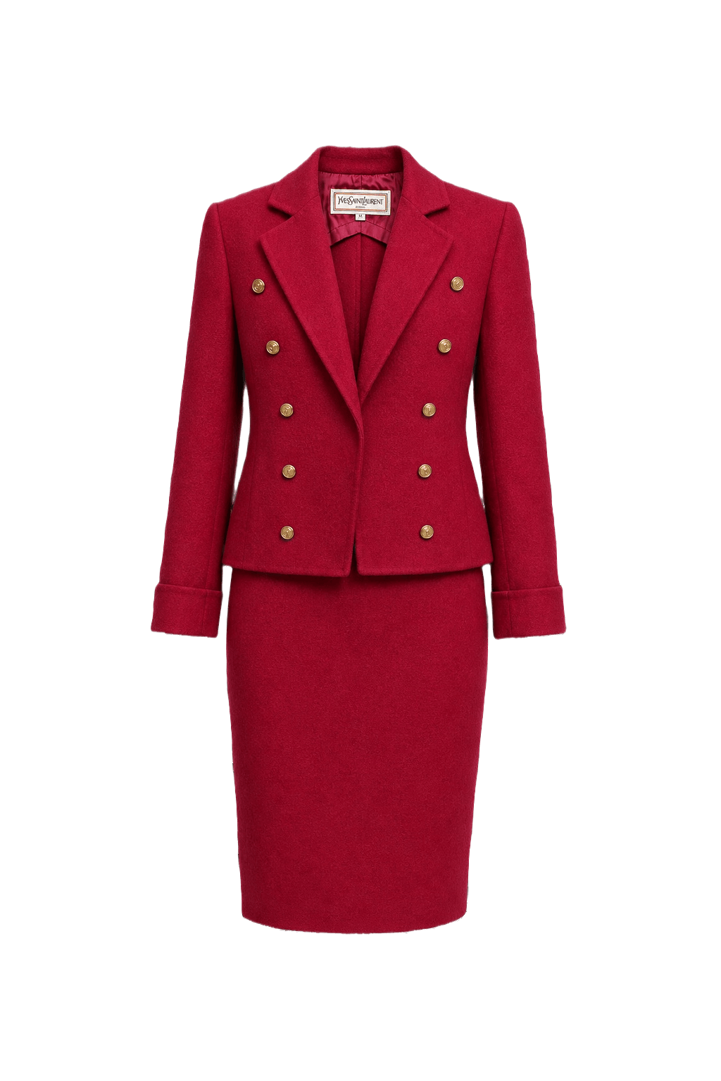 1980s Deep Red Wool Blend Skirt Suit - Front View