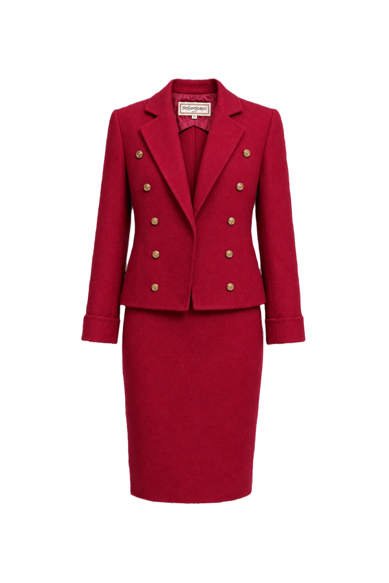 1980s Deep Red Wool Blend Skirt Suit - Front View