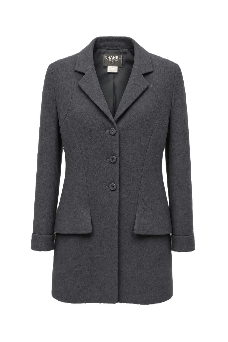 1980s Navy Blue Wool Blend Blazer - Front View