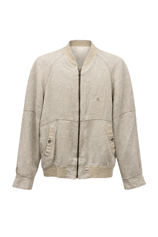 1980s Beige Linen Blend Jacket - Front View