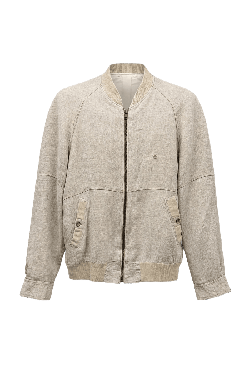 1980s Beige Linen Blend Jacket - Front View