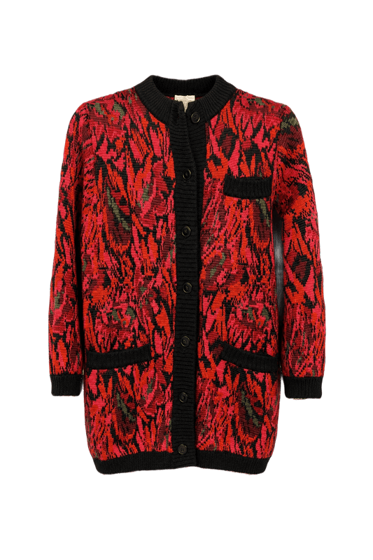 1970s Red Wool Blend Cardigan - Front View