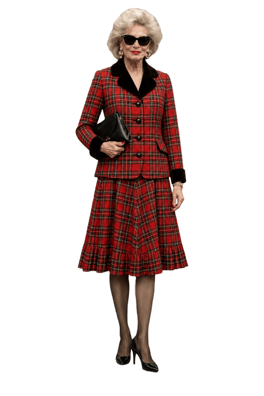 1980s Red Plaid Wool Blend Matching Set - Model