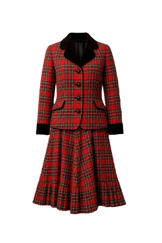 1980s Red Plaid Wool Blend Matching Set - Front View
