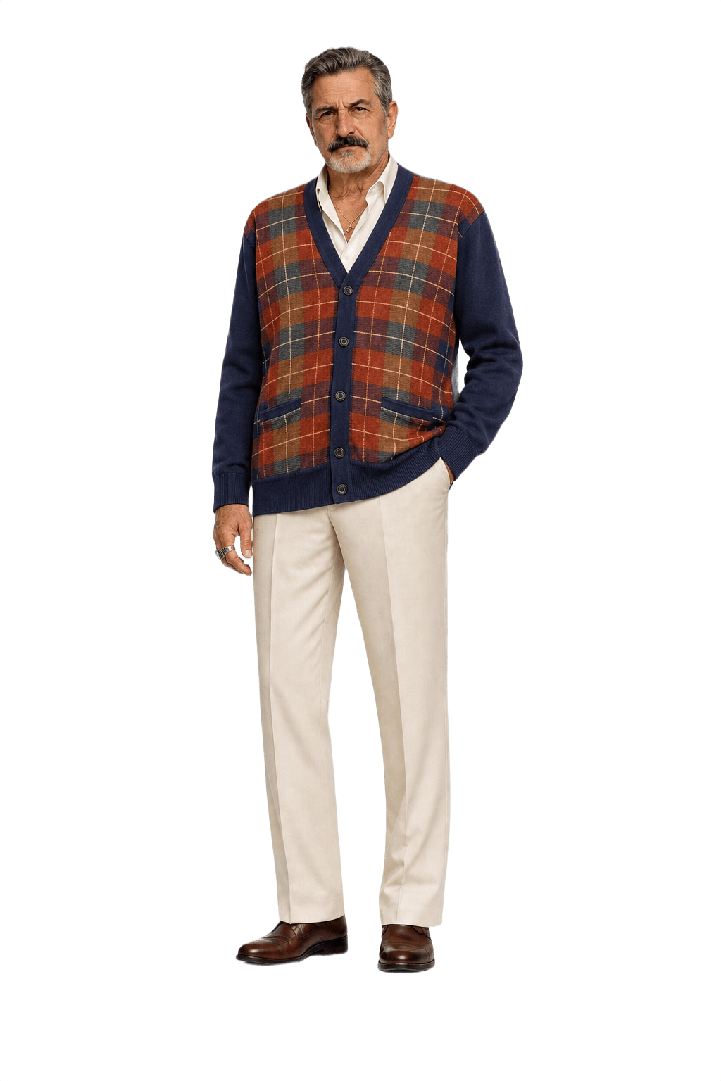 1980s Navy Blue Wool Blend Cardigan - Model