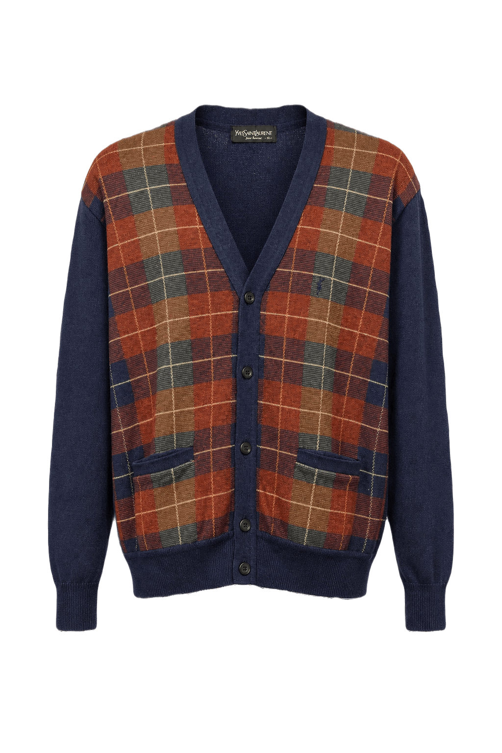 1980s Navy Blue Wool Blend Cardigan - Front View