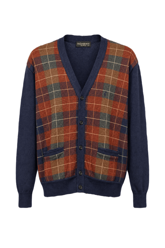 1980s Navy Blue Wool Blend Cardigan - Front View