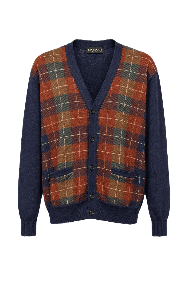 1980s Navy Blue Wool Blend Cardigan - Front View