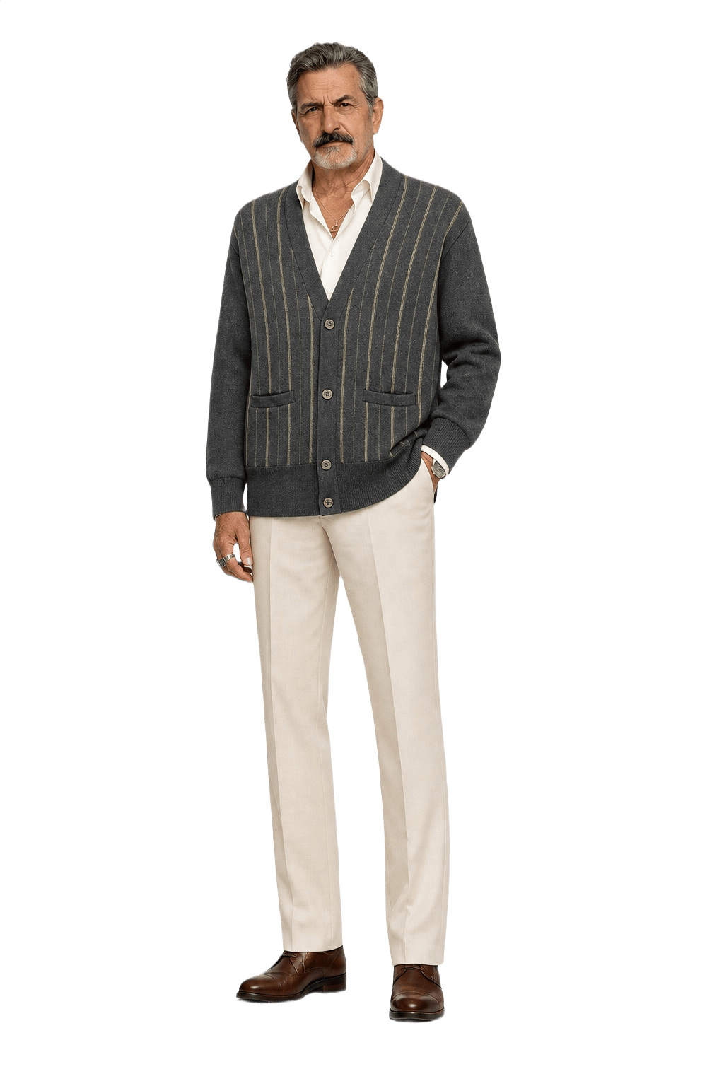 1980s Charcoal Grey Wool Cardigan - Model