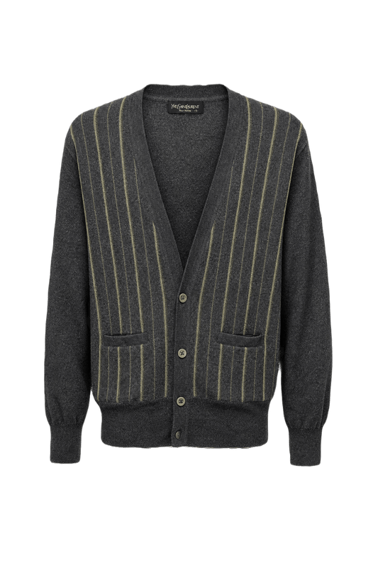 1980s Charcoal Grey Wool Cardigan - Front View