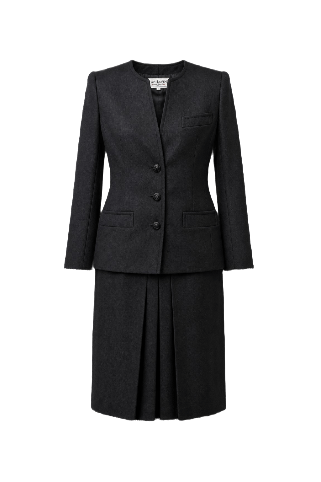 1980s Black Wool Skirt Suit - Front View