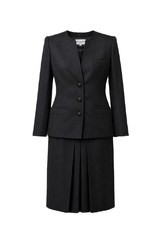 1980s Black Wool Skirt Suit - Front View