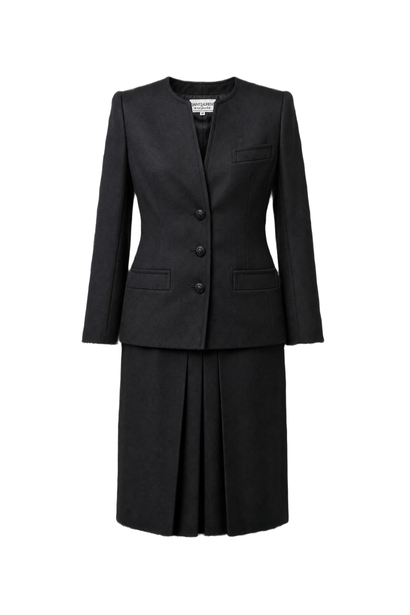 1980s Black Wool Skirt Suit - Front View