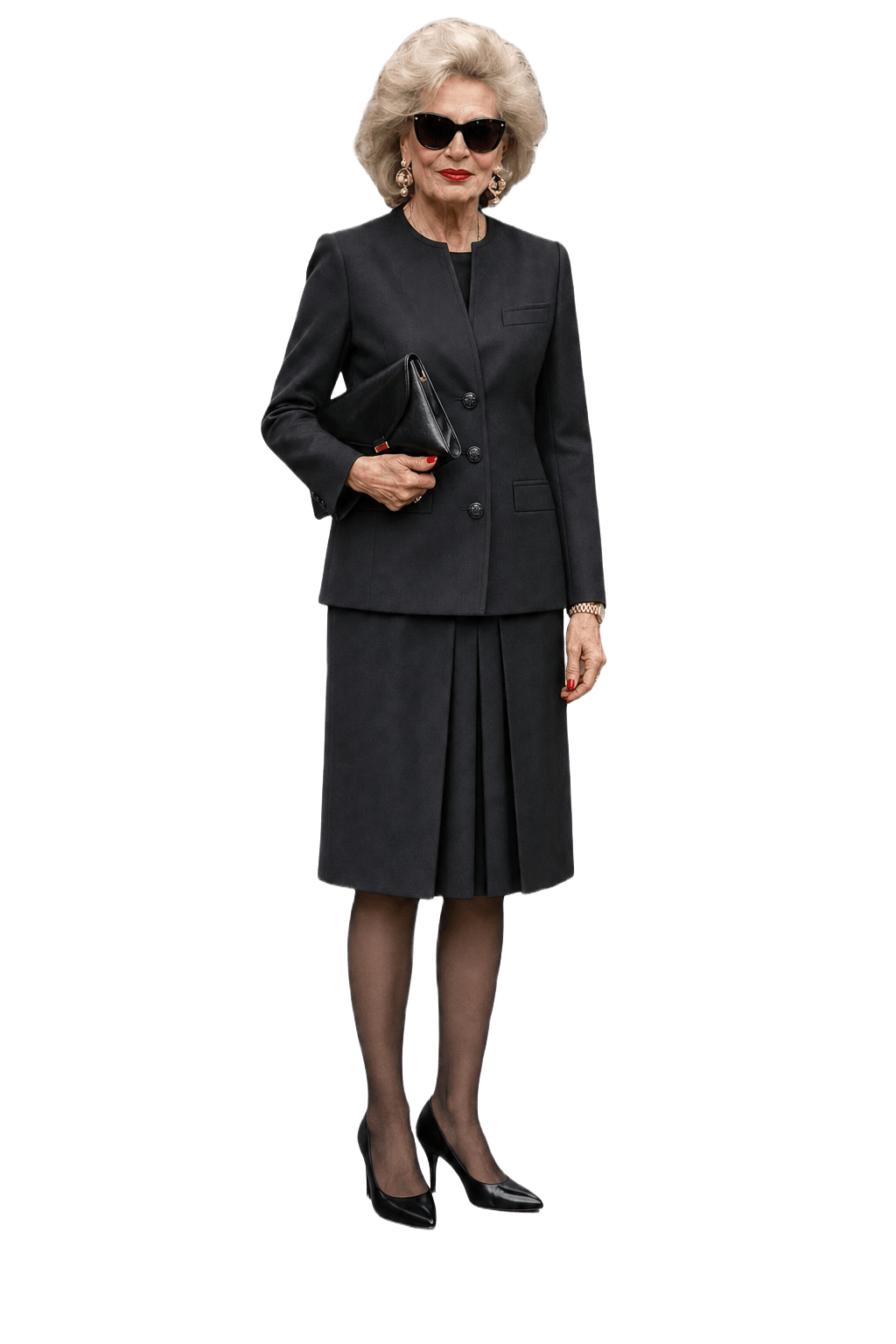 1980s Black Wool Skirt Suit - Model