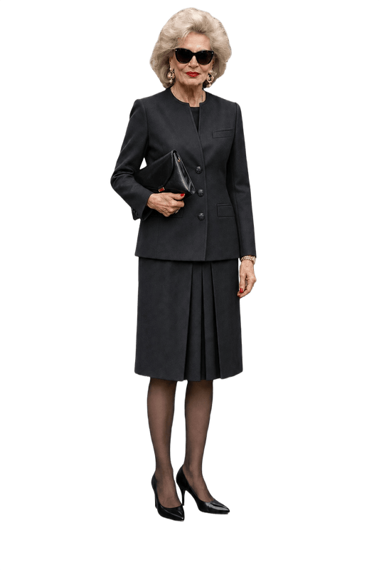 1980s Black Wool Skirt Suit - Model