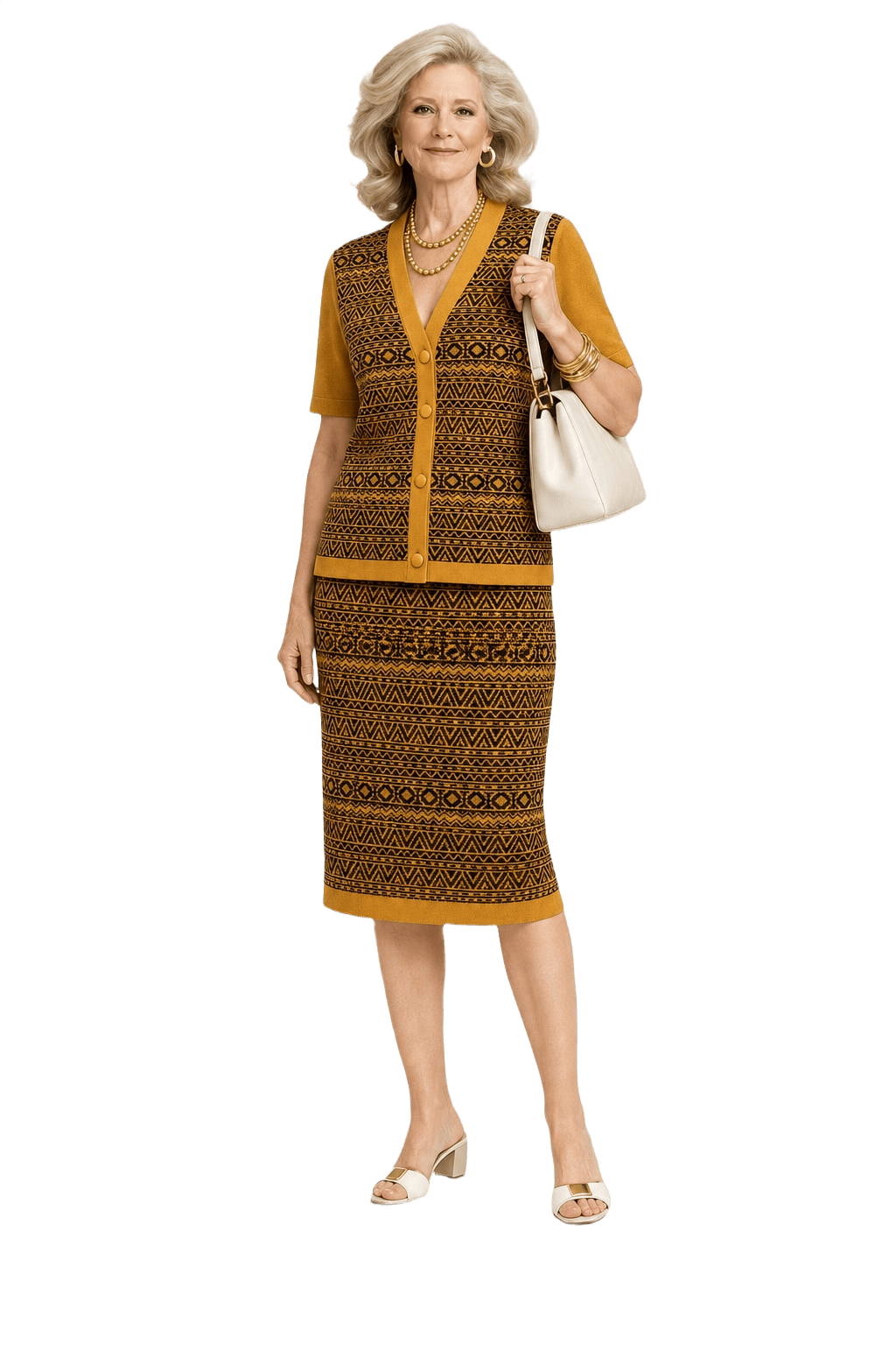 [1970s] Mustard Yellow Wool Blend Ensemble - Model