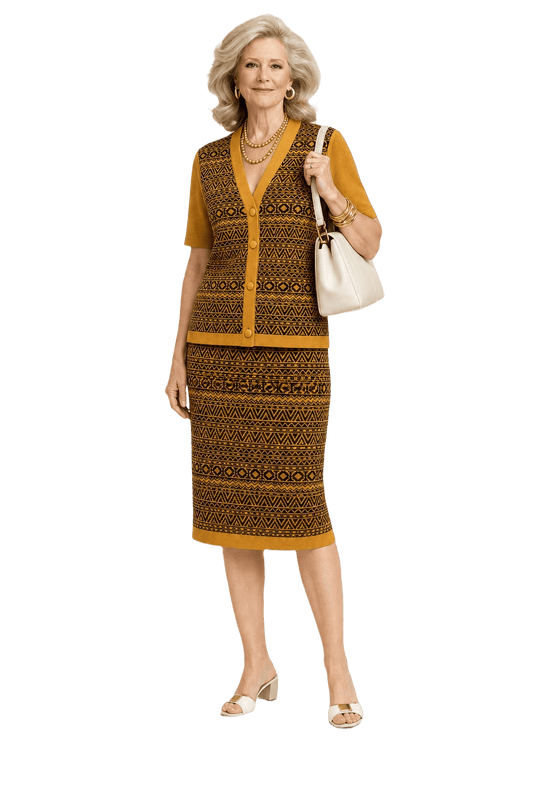 [1970s] Mustard Yellow Wool Blend Ensemble - Model