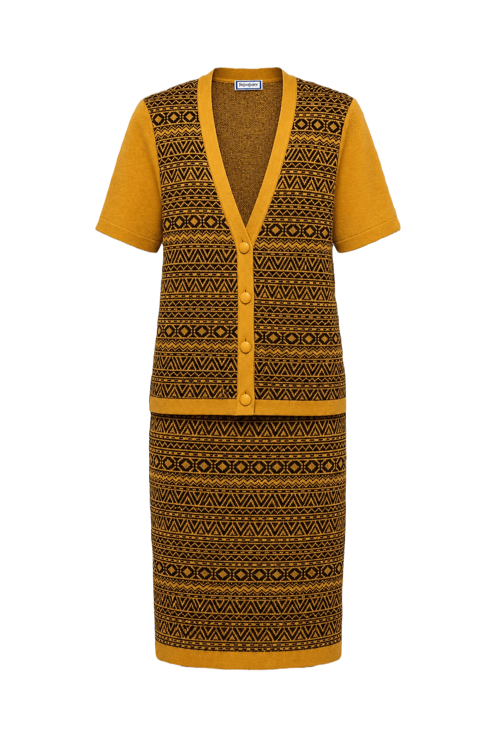[1970s] Mustard Yellow Wool Blend Ensemble - Front View