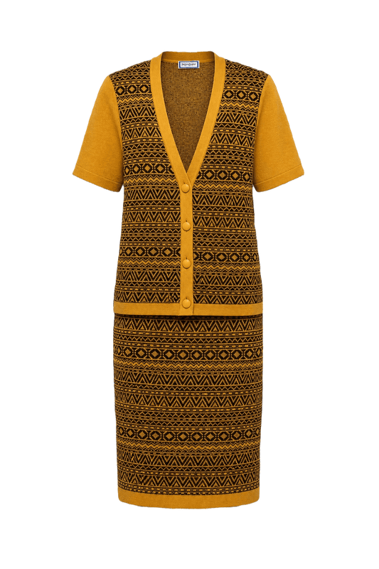 [1970s] Mustard Yellow Wool Blend Ensemble - Front View