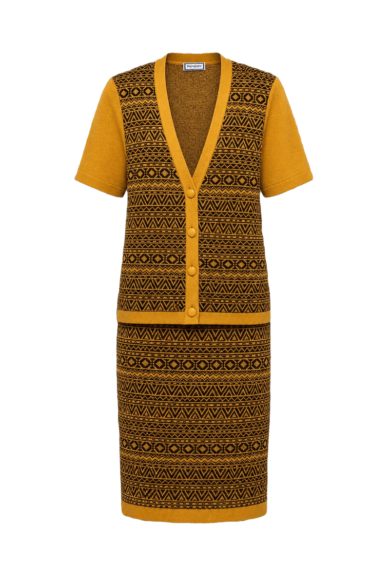 [1970s] Mustard Yellow Wool Blend Ensemble - Front View