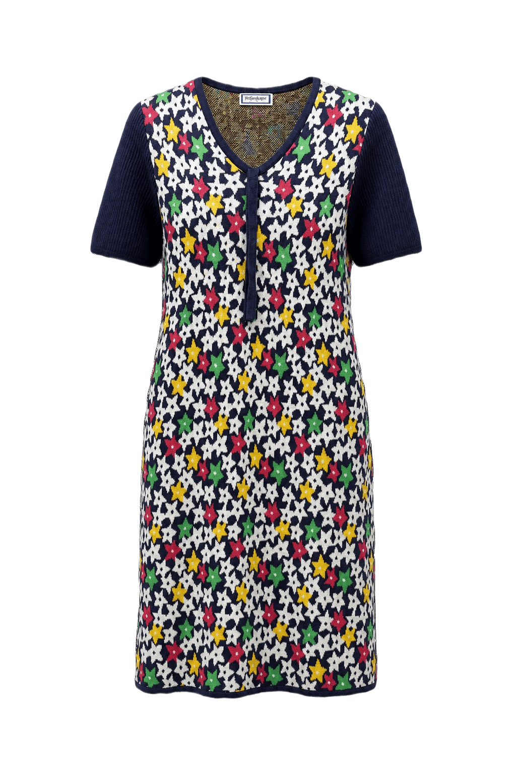 1970s Navy Blue Knit Dress - Front View
