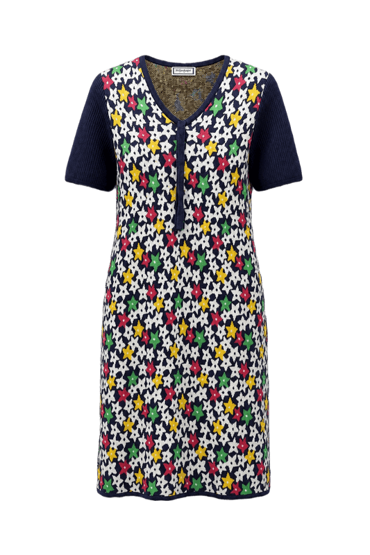 1970s Navy Blue Knit Dress - Front View