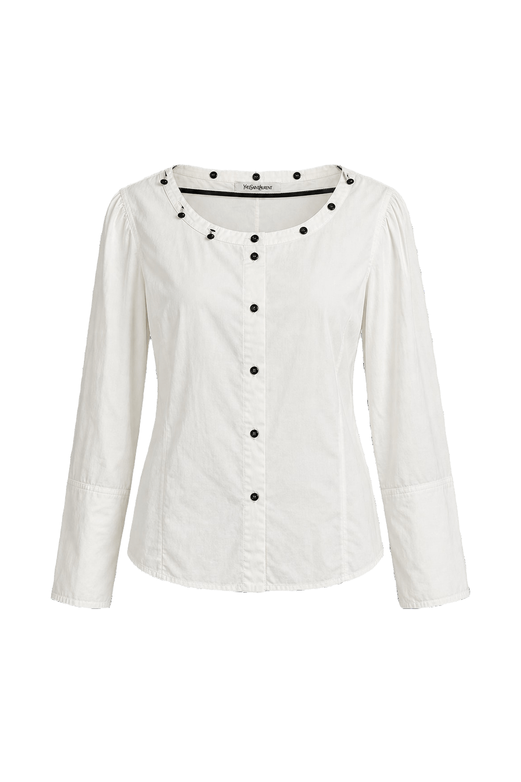1990s White Cotton Blend Blouse - Front View
