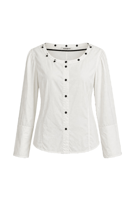 1990s White Cotton Blend Blouse - Front View