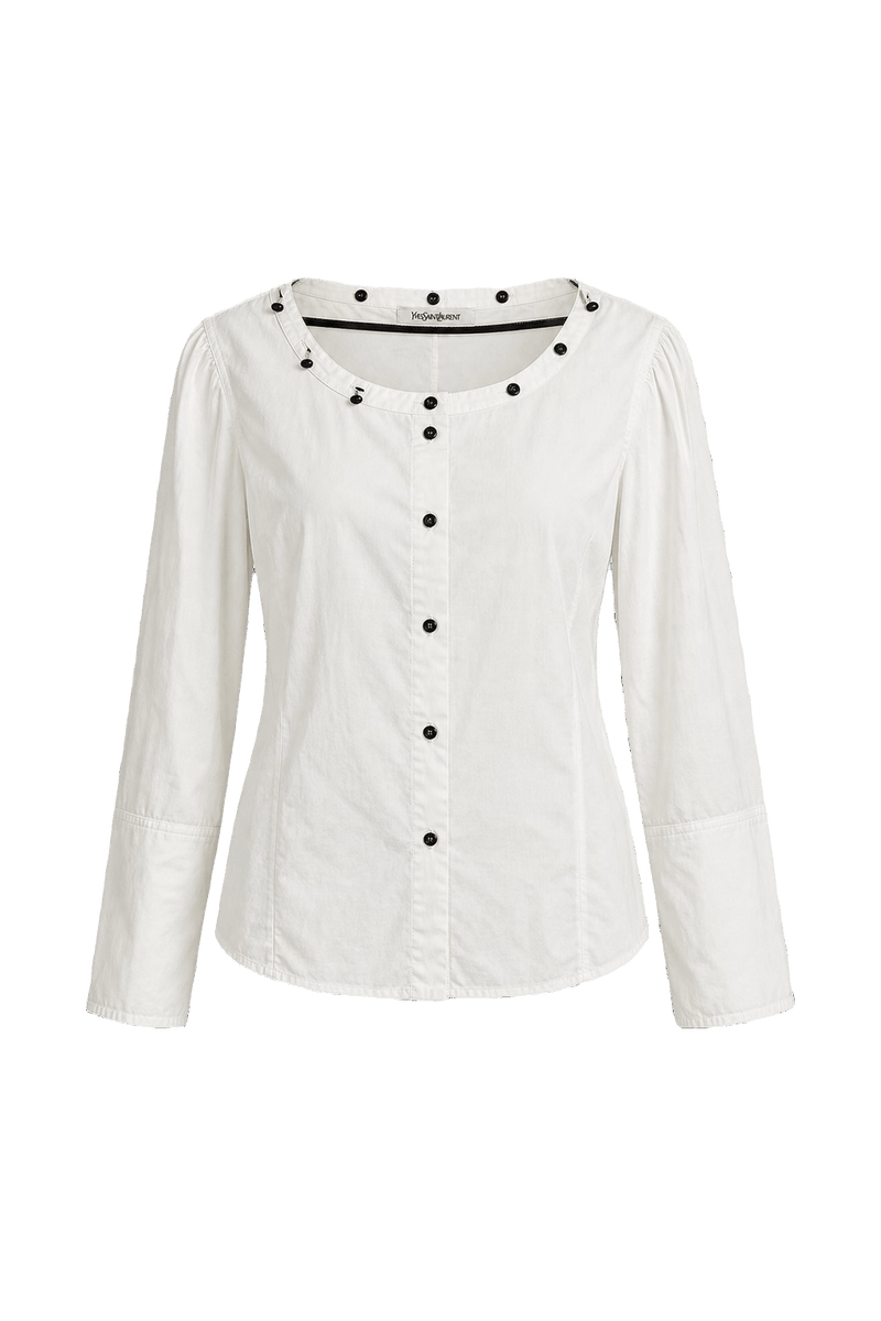 1990s White Cotton Blend Blouse - Front View
