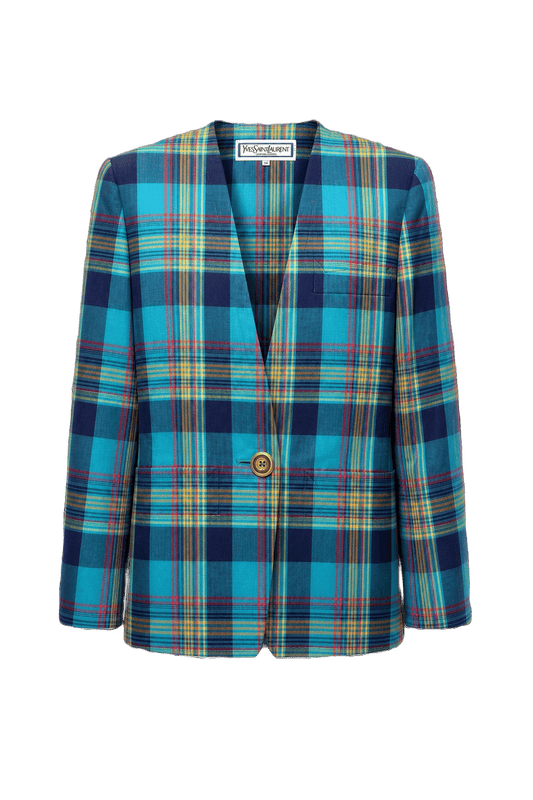 1980s Blue Cotton Blend Blazer - Front View