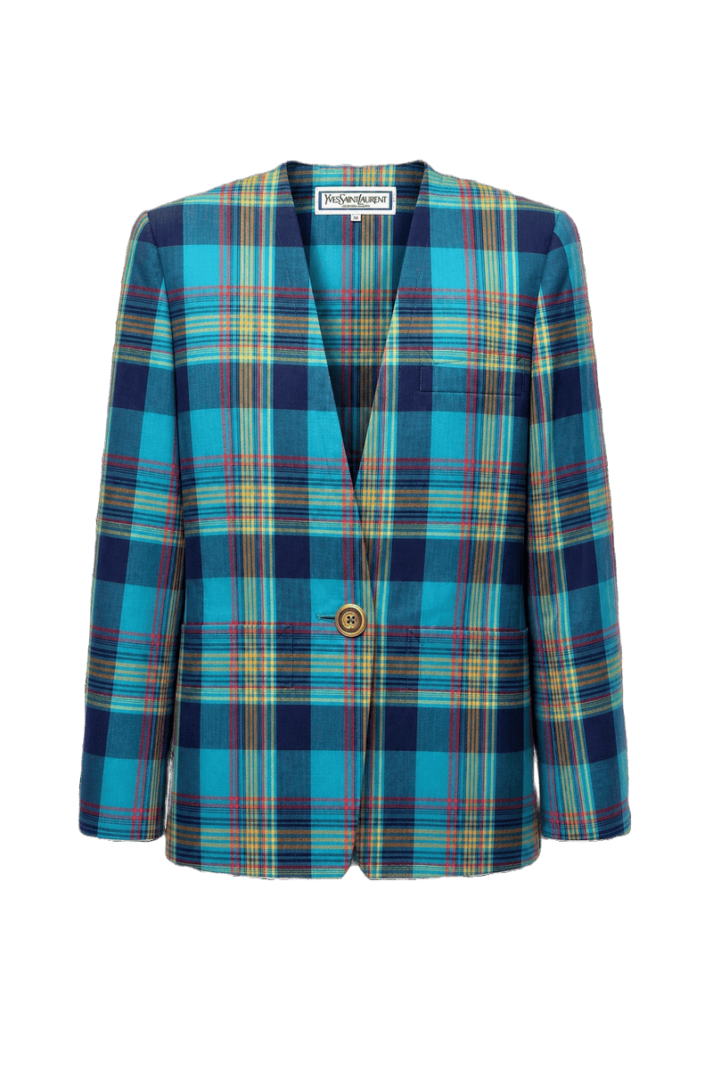 1980s Blue Cotton Blend Blazer - Front View