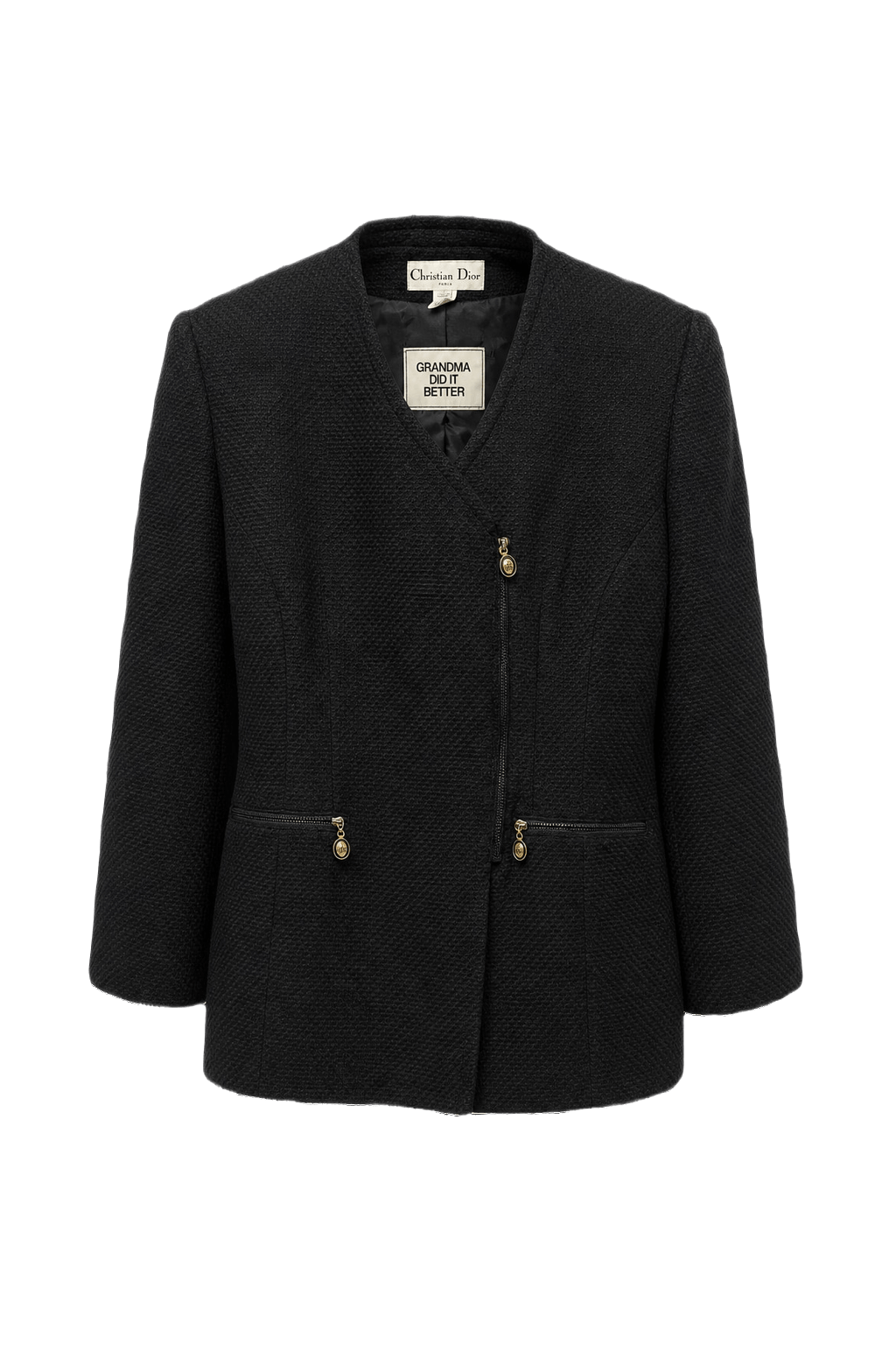 1980s Black Wool Blend Jacket - Front View