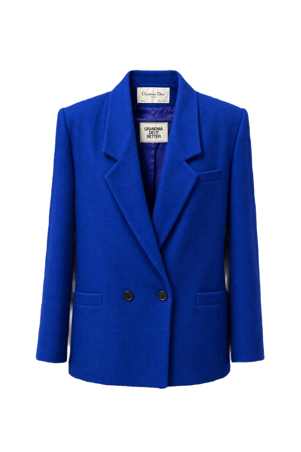 1970s Cobalt Blue Wool Blend Blazer - Front View